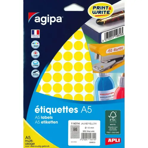Pastilles jaune multi-usage Ø 15 mm 10 feuilles photo du produit