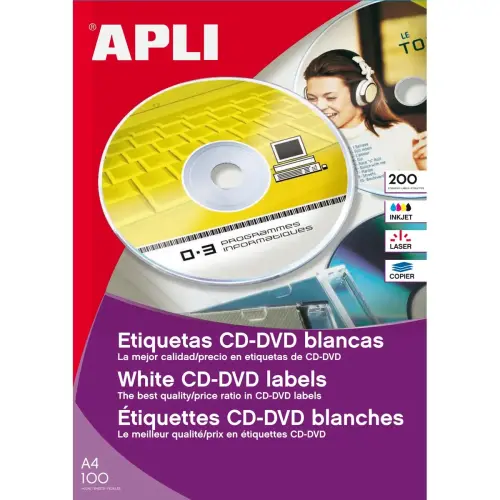 Etiquettes blanches permanentes CD/DVD 114,0 mm 100 feuilles photo du produit