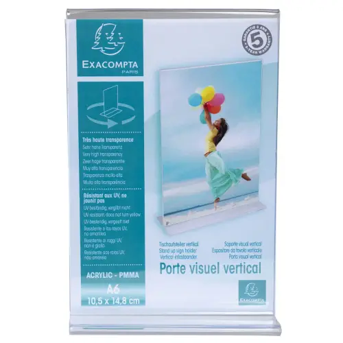 Porte-visuel droit vertical A6 - Cristal - Exacompta photo du produit