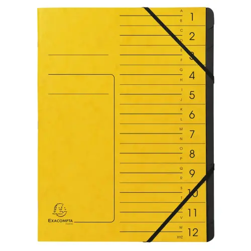 Trieur agraf&eacute; 12 compartiments int&eacute;rieur noir - Jaune - Exacompta photo du produit