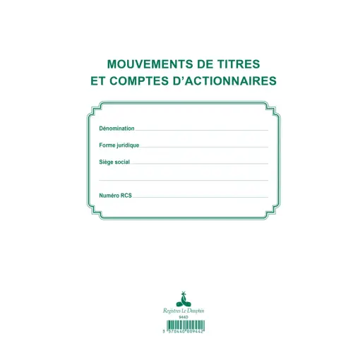 REGISTRE DES MOUVEMENTS DE TITRES photo du produit