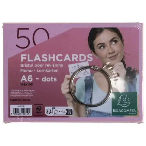 50 flashcards bristol A6 dots rose photo du produit