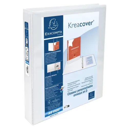 Classeur personnalisable KreaCover 2 anneaux 25 mm 2 poches - Blanc - Exacompta photo du produit