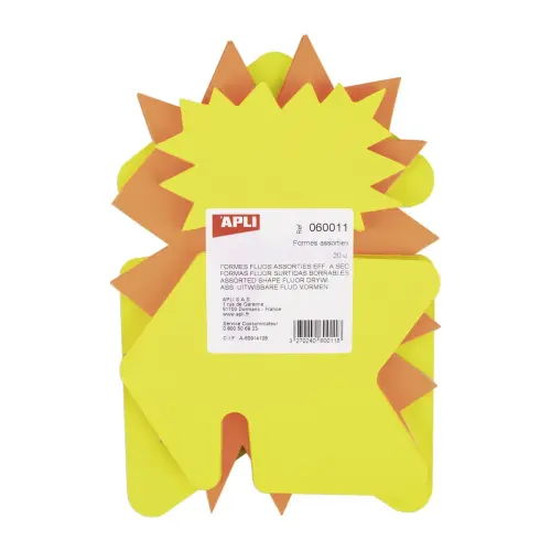 Paquet de 20 d&eacute;coupes fluo effa&ccedil;ables &agrave; sec 780 g/m&sup2; - Couleurs assorties - Apli photo du produit