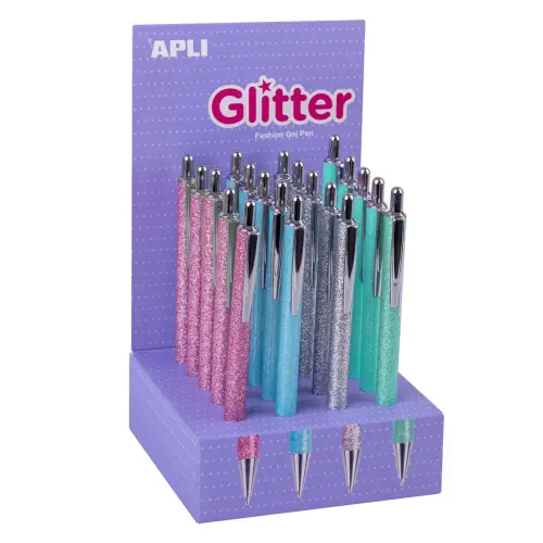 Pr&eacute;sentoir de 20 stylos m&eacute;talliques Glitter Collection - Couleurs assorties - Apli photo du produit