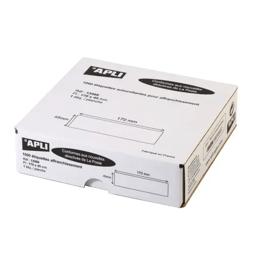 Étiquettes d'affranchissement 1 pose - 170 x 40 mm - boîte de 1000 - Blanc - Apli photo du produit