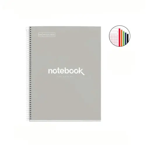 Notebook Emotions Rigide A4 Quadri. 5x5mm 120feuil. 5coul. Gris photo du produit