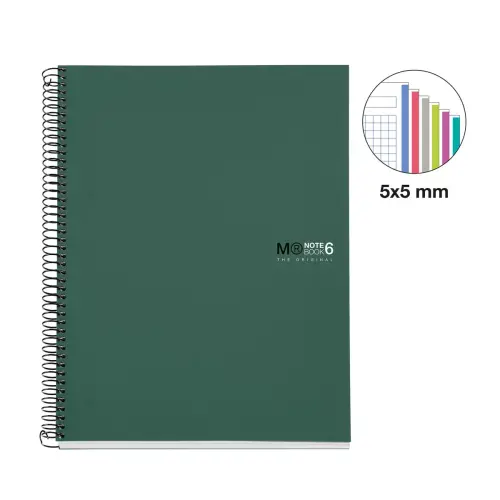 Notebook The Original Souple A4 Quadrill&eacute; 5 x 5 mm 150 feuilles 6 couleurs Kaki - Miquel Rius photo du produit