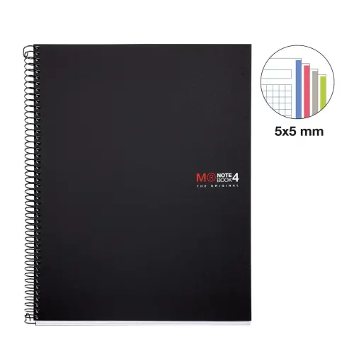 Notebook The Original Souple A4 Quadri. 5x5mm 140feuil. 4coul. Noir photo du produit