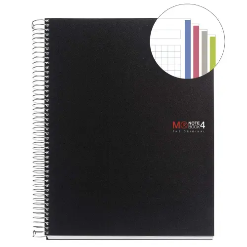 Notebook The Original Souple A5 Quadri. 5x5mm 140feuil. 4coul. Noir photo du produit