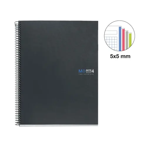 Notebook The Original Carton A4 Quadrillé 5 x 5 mm 160 feuilles 4 couleurs Grafit - Miquel Rius photo du produit