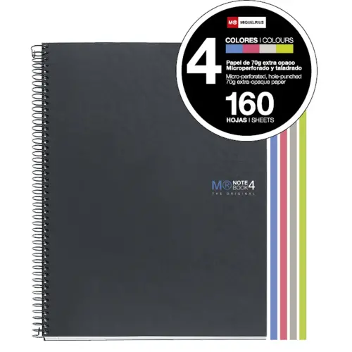 Notebook The Original Carton A4 Quadrillé 5 x 5 mm 160 feuilles 4 couleurs Grafit - Miquel Rius photo du produit
