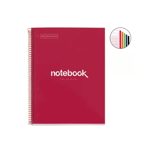 Notebook Emotions Rigide A4 Quadrill&eacute; 5 x 5 mm 120 feuilles 5 couleurs Rouge - Miquel Rius photo du produit