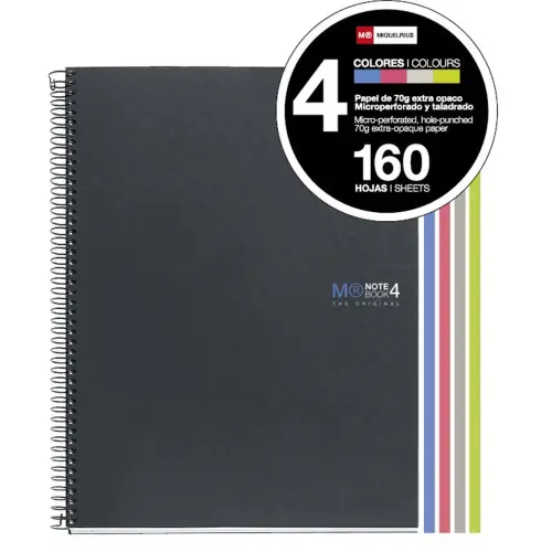 Notebook The Original Carton A4 Lign&eacute; 7mm 160feuil. 4coul. Grafit photo du produit