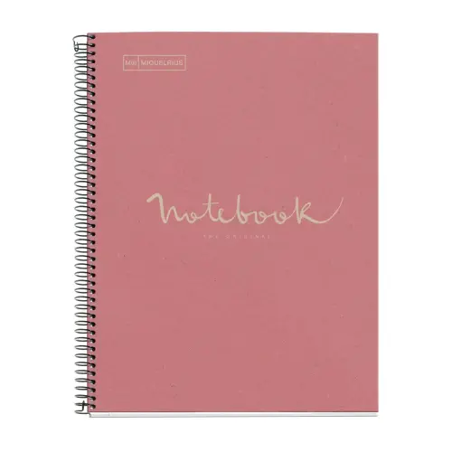 Cahier spirale papier recyclé - A5 - Ligné 7mm - 80 pages - Rose photo du produit