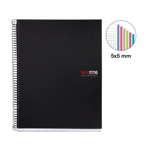 Notebook The Original Souple A5 Quadrillé 5 x 5 mm 150 feuilles 6 couleurs Noir - Miquel Rius photo du produit