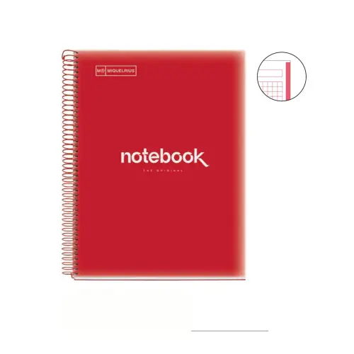 Cahier spirales souple - A4 - 5 x 5 - 80 pages - Rouge photo du produit