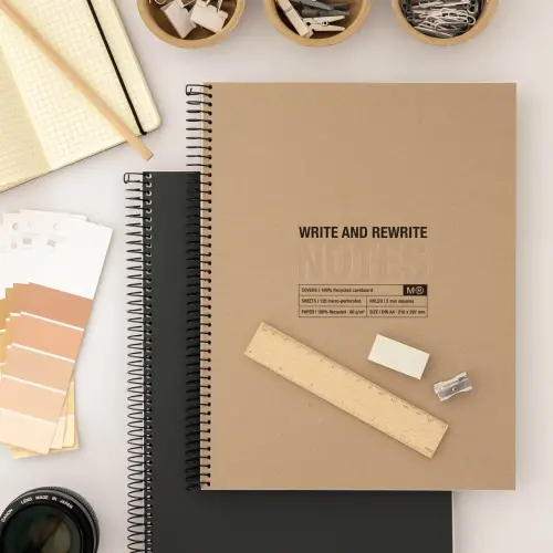 Notebook Eco Design Recyclé A4 Ligné 7 mm 120 feuilles 4 couleurs Kraft - Miquel Rius photo du produit