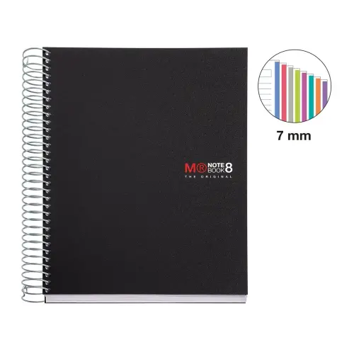 Notebook The Original Souple A5 Lign&eacute; 7mm 200feuil. 8coul. Noir photo du produit