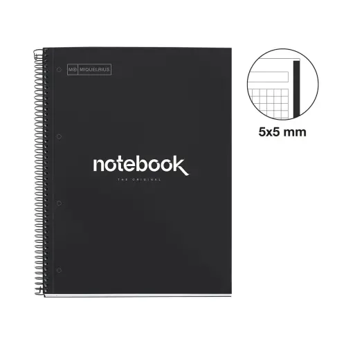 Notebook Emotions Rigide A4 Quadri. 5x5mm 80feuil. Noir photo du produit