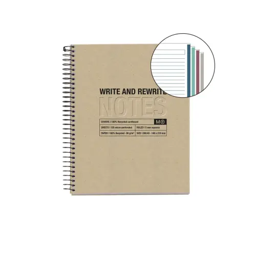 Notebook Eco Design Recyclé A5 Ligné 7mm 120feuil. 4coul. Kraft photo du produit