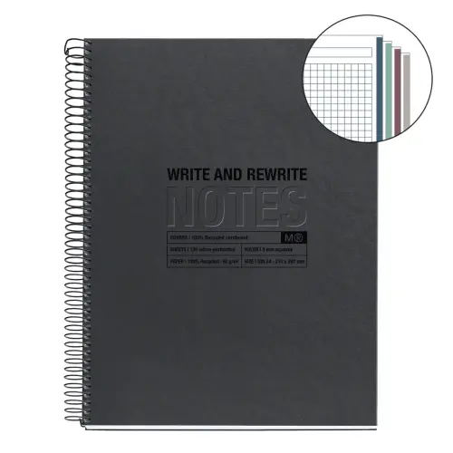 Notebook Eco Design Recyclé A4 Quadri. 5x5mm 120feuil. 4coul. Noir photo du produit