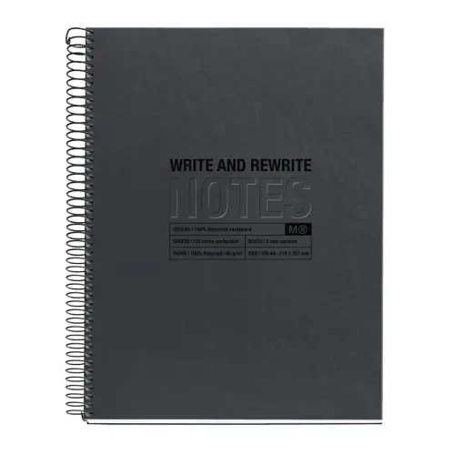 Notebook Eco Design Recycl&eacute; A4 Lign&eacute; 7mm 120feuil. 4coul. Noir photo du produit