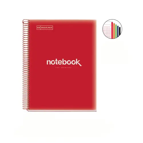 Notebook Emotions Souple A5 Quadrillé 5 x 5 mm 120 feuilles 5 couleurs Rouge - Miquel Rius photo du produit