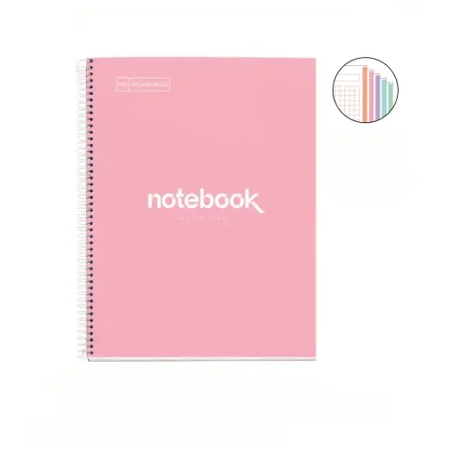 Notebook Emotions Rigide A5 Quadrillé 5 x 5 mm 120 feuilles 5 couleurs Rose - Miquel Rius photo du produit