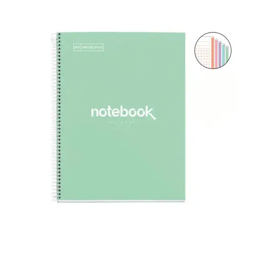 Notebook Emotions Rigide A4 Quadrill&eacute; 5 x 5 mm 120 feuilles 5 couleurs Menthe - Miquel Rius photo du produit