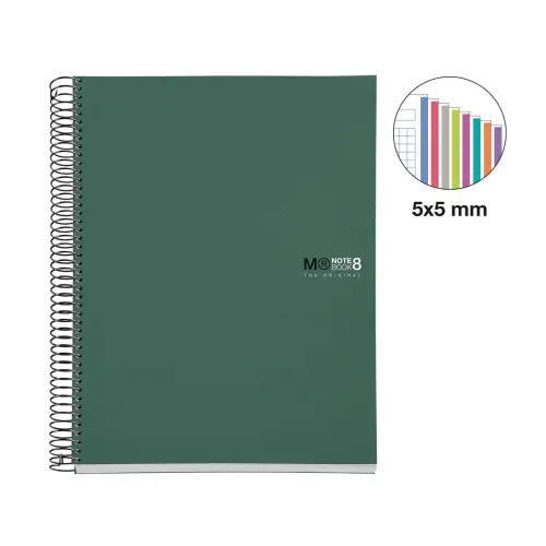 Notebook The Original Souple A4 Quadrill&eacute; 5 x 5 mm 200 feuilles 8 couleurs Kaki - Miquel Rius photo du produit