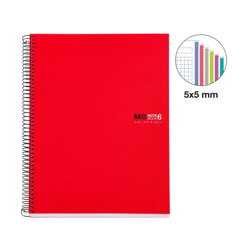 Notebook The Original Souple A5 Quadri. 5x5mm 150feuil. 6coul. Rouge photo du produit