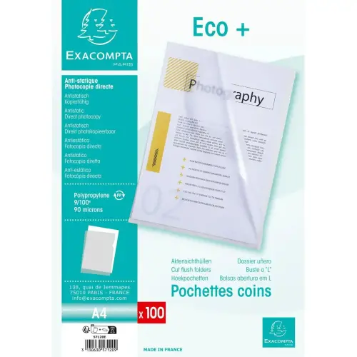 Sachet100 poch.Coin A4 PP graine ECO inc photo du produit