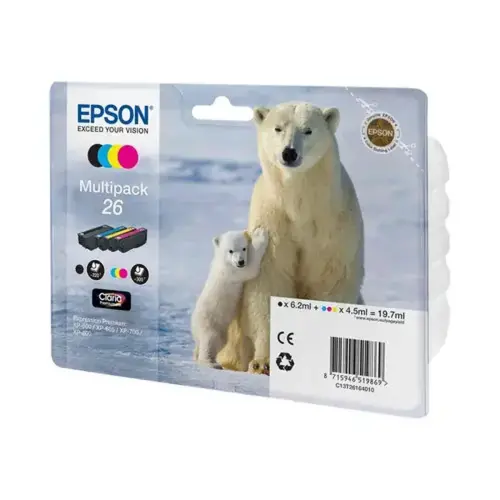 Pack de 4 cartouches d'encre C13T26164020 Ours polaire - Noir / Cyan / Magenta / Jaune - sous blister - Epson photo du produit