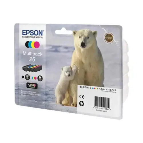Pack de 4 cartouches d'encre C13T26164020 Ours polaire - Noir / Cyan / Magenta / Jaune - sous blister - Epson photo du produit