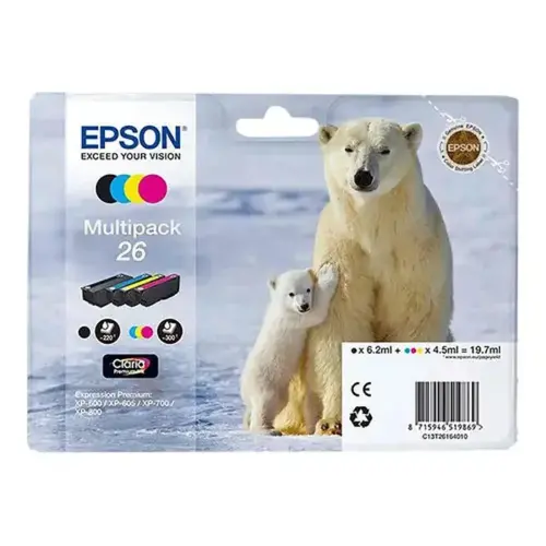 Pack de 4 cartouches d'encre C13T26164020 Ours polaire - Noir / Cyan / Magenta / Jaune - sous blister - Epson photo du produit