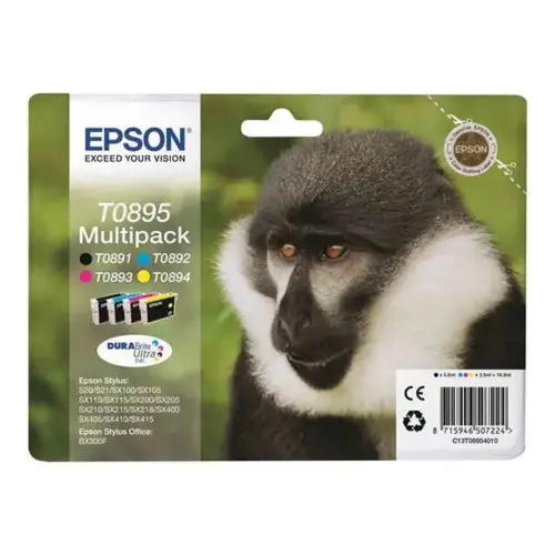 Pack de 4 cartouches d'encre C13T08954010 Singe - Noir / Cyan / Magenta / Jaune - sous blister - Epson photo du produit