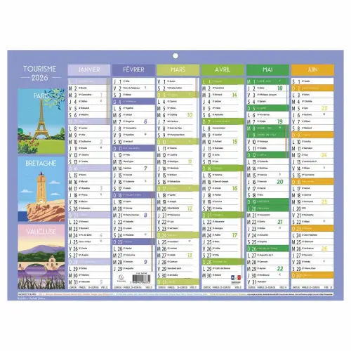 Calendrier 29,5 x 22 Tourisme 6 mois photo du produit