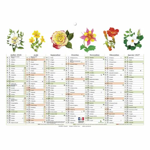 Calendrier 29,5 x 22 Fleurs 7 mois photo du produit