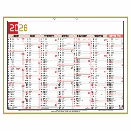 Calendrier banque 43 x 33,5 Tricolore photo du produit