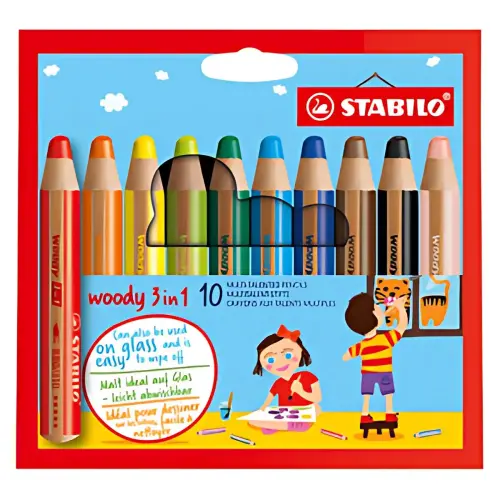 Crayon multi-talents woody 3 en 1 - étui carton de 6 - Stabilo photo du produit