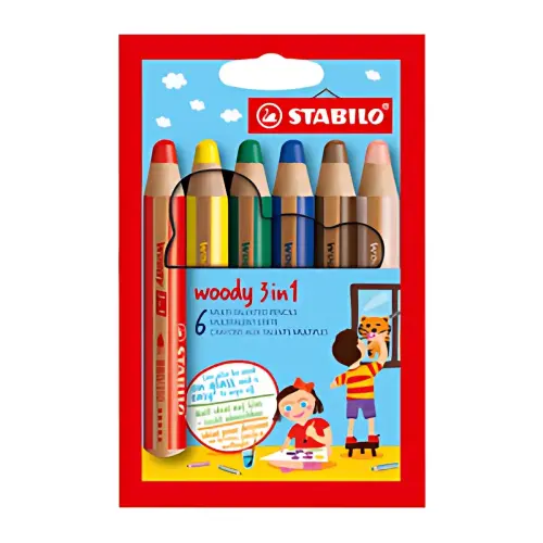 Crayon multi-talents woody 3 en 1 - étui carton de 6 - Stabilo photo du produit