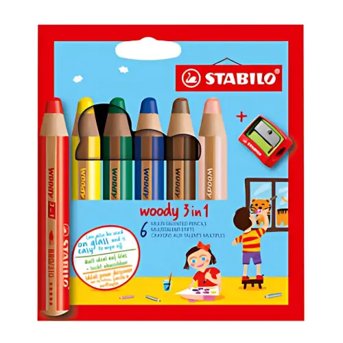 Crayon multi-talents woody 3 en 1 - étui carton de 6 - Stabilo photo du produit