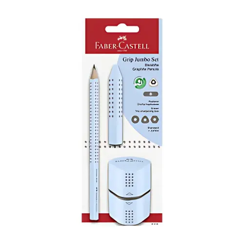 Kit crayon Jumbo GRIP - Bleu ciel - blister - Faber-Castell photo du produit