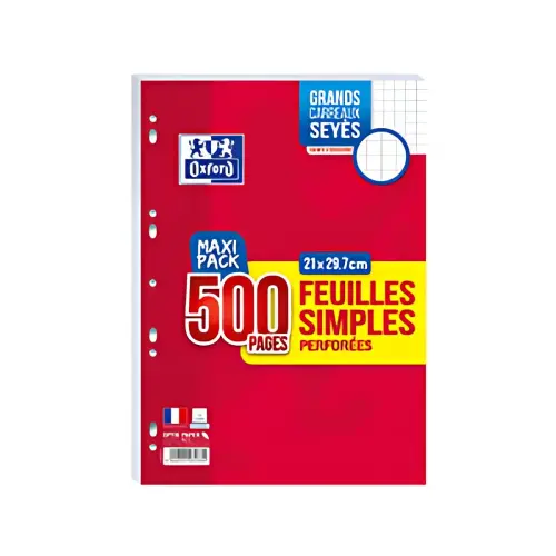 Oxford Feuilles simples perfor&eacute;es, A4, Sey&egrave;s, MAXI PACK photo du produit