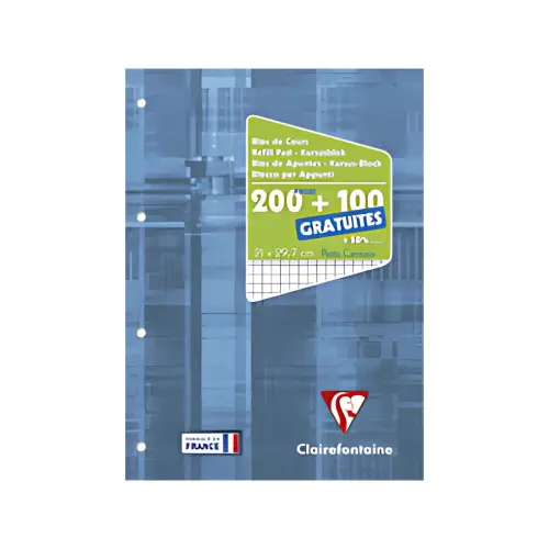 Clairefontaine Bloc de cours, perfor&eacute;, A4, quadrill&eacute; 5x5 photo du produit