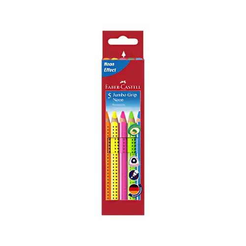 FABER-CASTELL Crayons couleur Jumbo GRIP Neon, 5 &eacute;tui carton photo du produit