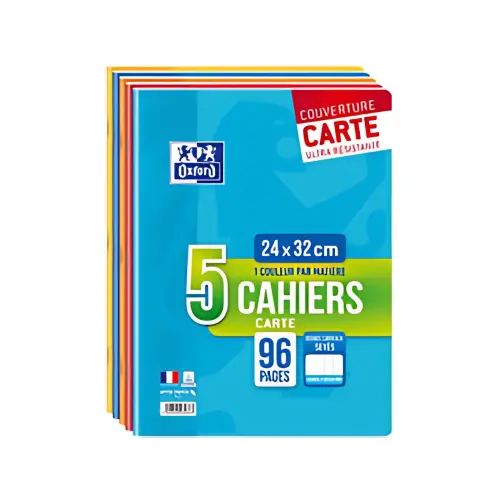 Oxford Cahier piqûre, A4, Seyès, 96 pages, lot de 5 photo du produit