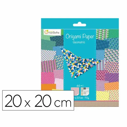 Bo&icirc;te de 60 feuilles de papier origami g&eacute;ometriques 200 x 200 mm 70g - Avenue mandarine photo du produit