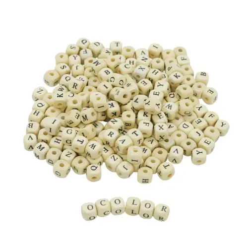Perle bois ocolor carree 1cm imprimee alphabet lot de 440 perles - La francaise des couleurs photo du produit